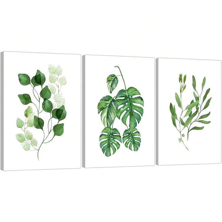 1/3pcs Wall Art Posters/ Modern Style, Canvas Prints, Minimalist Leaf, Branch, Greenery, Floral Motif, Home Decor Artwork, Suitable For Bedroom, Living Room Wall Decoration, Framed Or Unframed ,Wall Art With Frame - Multicolor - View 1