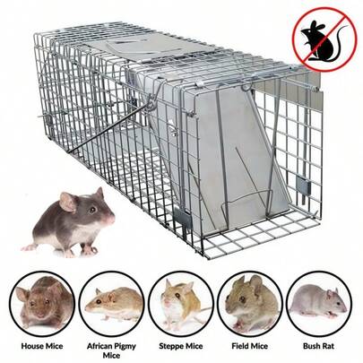 Vandise 24 Inch Large One-Door Humane Mouse Traps Cat Trap Garden Rat Rabbit Trap For Bird Cat Dormouse Similar Sized Wildlife,Folding Galvanised Mesh Live Animal Catcher For Indoors Outdoors,With Handle