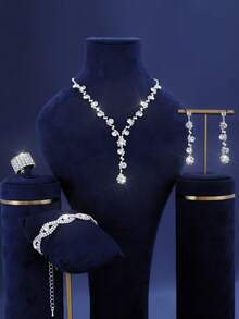 4 Pieces/Set Of Elegant Crystal Rhinestone Jewelry Sets - Earrings And Necklaces, Bracelets - Suitable For Women's Daily Wear, Weddings, Parties, Etc. - White - View 12