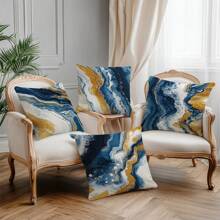 4pcs Blue & Gold Marble Pattern Throw Pillow Covers, 17.7*17.7in (45*45cm), [Single-Sided Printing], Animal Print Polyester Cushion Covers, Room Decor, Home Decor, Bedroom Decor, Room Decoration Stuff For Sofa, Bed, Living Room, Bedroom, Car, Office, Hotel, Suitable For All Seasons, Perfect Gift For Family & Friends