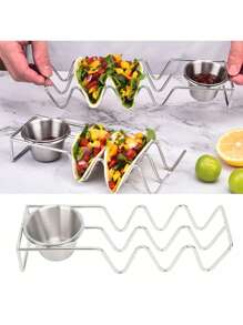 1 pièce Support à tacos en acier inoxydable avec coupelle à sauce, support à tortillas, support à tacos