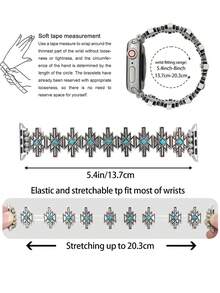 1 pieza Brazalete de estilo bohemio compatible con la correa del de 38 mm, 40 mm, 41 mm, 42 mm, 44 mm, 45 mm y 49 mm, con diseño de parches retro, relámpago y turquesa, regalo perfecto para San Valentín, uso diario u ocasiones especiales, compatible con Series Ultra 1, 2, S10, SE, 9, 8, 7, 6, 5, 4, 3, 2, 1 - Plateado - Ver 4