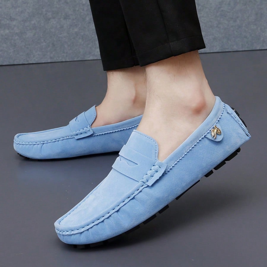 Mocasines con decoración metálica para hombres, cómodos y antideslizantes, diseño slip-on, para primavera/verano