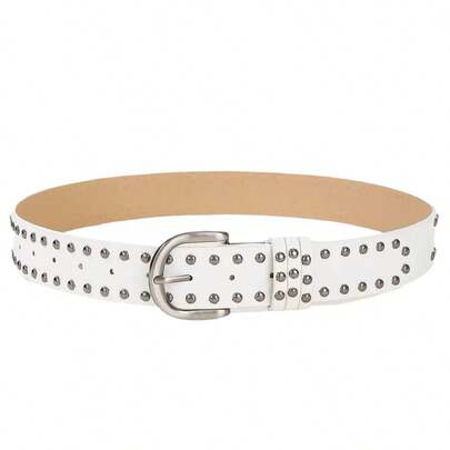 1 件美式风格时尚休闲铆钉简约百搭女士腰带夏季、学校秋季、秋季、万圣节