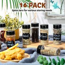 12/24 件塑料香料罐，5.6 盎司（160 克）方形调味容器，可重复使用的盐和胡椒瓶，带密封盖、标签和标记，适用于香料、香草、粉末 - 黑色 - 查看 6