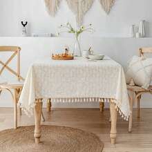 Mantel floral de algodón con pequeñas margaritas al estilo coreano, decoración de mesa de té, cubierta de mesa rectangular para cocina, boda, comedor - Borlas blancas florales - Ver 4