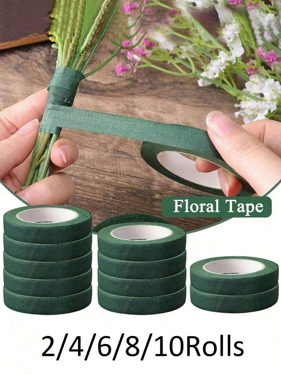 2/4/6/8/10卷装自粘花艺胶带，适用于花束、花茎、花蕊包装，花店DIY工艺品材料，婚礼装饰和包装，人造花自粘包装胶带