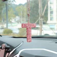 1 件汽车后视镜，带水晶闪亮字母吊坠、闪亮水钻吊坠、幸运反光装饰 - 坚固的金属材质