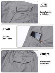 KEFITEVD Mens 3/4 Length Cargo Work Pants Cotton Twill Outdoor Hiking Shorts Ripstop Pants - Light Grey - View 6