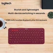 Logitech Teclado Inalámbrico Bluetooth K380 - Ultradelgado y silencioso, diseño portátil, emparejamiento multi-dispositivo, funciona con iPad, laptop, teléfono y tableta - Rojo - Ver 4