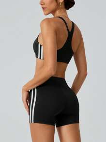 NcmRyu 1 Stück Damen Mode Yoga Pilates Lauf Training Fitness Lässig Sport BH und Shorts Set, Frühling/Sommer