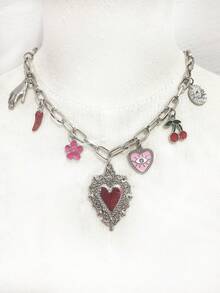 1 件金属心形小盒吊坠项链，带樱桃邪眼辣椒太阳吊坠珠宝礼物情人节、妈妈、母亲、母亲节、礼物 - 多吊墜項鍊 - 查看 9