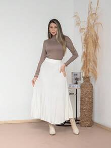 Women's Winter High Waist Knit Palisade Midi Skirt – Thick And Elegant Fabric L130 - 白色 - 查看 1