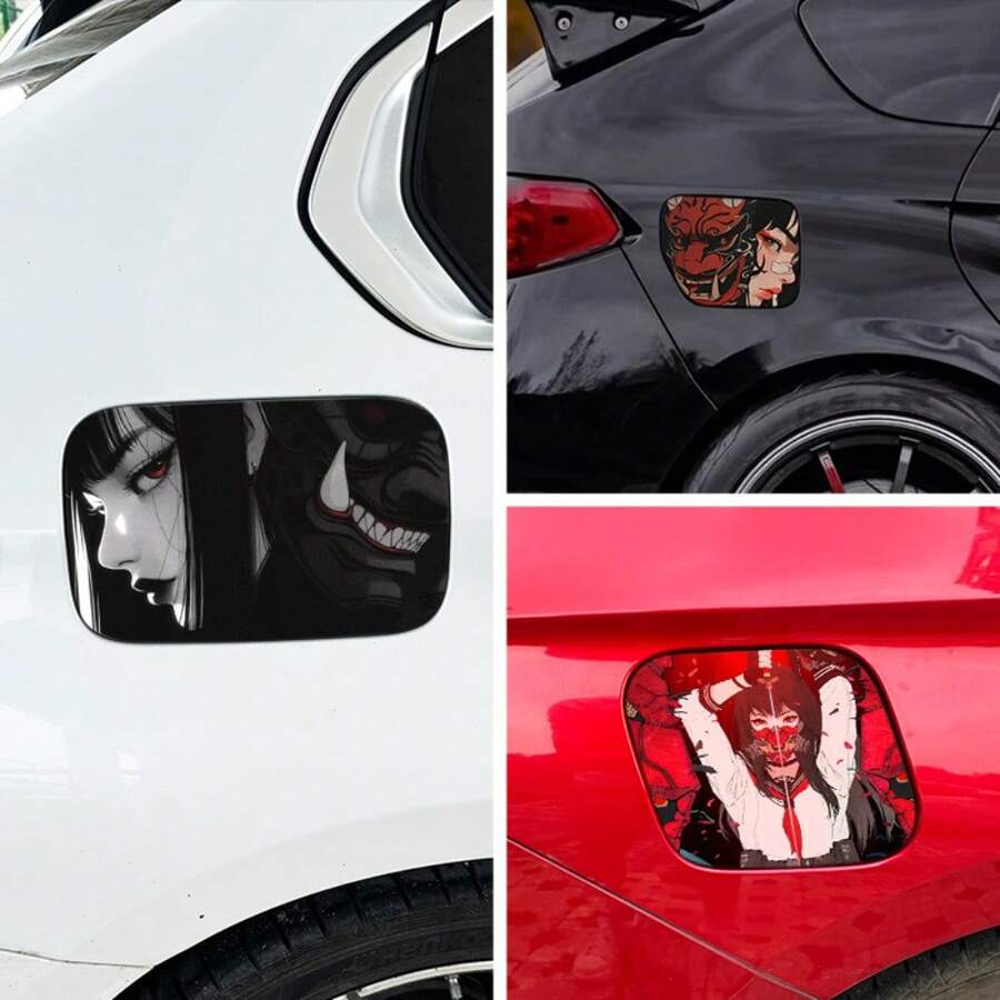 1pc JDM Girl Pattern Car Sticker, Fuel Tank Cover Scratch Protector, Waterproof & Sun-Proof Sticker, Personalized Car Body Decoration, Car Accessories - A - View 1