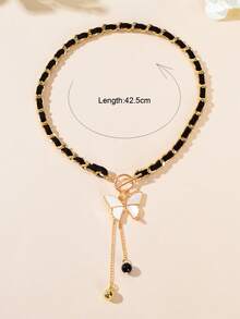 1 件优雅黑绳编织链 Y 型白色蝴蝶吊坠项链周年纪念礼物珠宝 - 蝴蝶白 - 查看 4