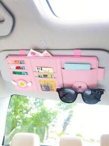 1pc Car Sun Visor Storage Bag, Leather Zippered Organizer Pouch, Multi-Function Card Holder, Suitable For Men And Women