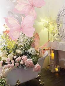 3 件巨型人造蝴蝶，18.9 英寸大型丝线蝴蝶，用于婚礼装饰，DIY 装饰性假蝴蝶工艺品，逼真的蝴蝶摄影道具，用于婚礼生日派对装饰夏季礼物海滩返校学校用品房间装饰 - 粉色 - 查看 5