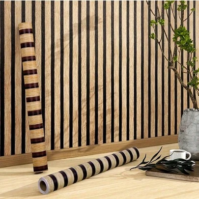 1卷，可移除仿木纹条纹壁纸，自粘防水乙烯基家具壁纸，可移除壁纸，装饰墙贴，适用于客厅、卧室、家居装饰，粘性家具纸墙贴，房间装饰贴纸，壁纸，墙贴