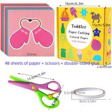 96pcs/48pcs Fun Paper Cutting Craft Kits, Paper Art, Scissor Skills Activity Cut-Out Books, Brilliant Children Art & Handcraft, Comes With Safe Scissor Craft Set (Random Color Scissors), Thick Paper Box Packaging