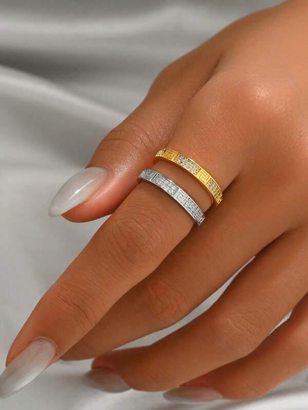 1pc Cross-Border Micron-Set Zirconia Circle Ring, Women Open Band Copper Gold-Plated Ring Accessory Gift