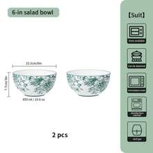 18/8/4/2/1pc Vintage Green Rose Ceramic Bowl, Handmade Glazed Painted Bowl, Perfect Floral Pattern And Complex Geometric Design, Dipping Sauce/Dining/Dessert/Pasta/Sushi/Steak/Soup Bowl, Restaurant, Hotel, Kitchen, Home, Kitchen, Kitchen Accessories, This Is The Perfect Holiday Gift For Family And Friends - Multicolor - View 15