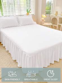 1pc Bed Skirt, Solid Color Beddings, Soft And Comfortable Bedding For Bedroom, Elastic Bed Skirting For Bed Base And Frame, Bedding Dust Ruffle Easy To Install, Room Decor, For All Seasons, Mothers Day Gift, Lightweight With Wrap Around Adjustable Bedskirt For Twin, Full, Queen King Size, Machine Washable - 白色 - 查看 5