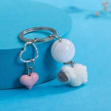 可爱卡通植绒羊钥匙扣，迷你仿真动物钥匙扣，适用于手提包、包包、汽车钥匙 - 可爱卡通动物情侣吊坠装饰，派对礼品汽车配件哥特 Y2k