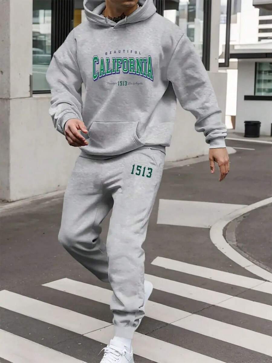 Men Hoodie Co-Ords - Light Grey - View 1