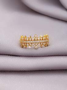 1pc 18K Gold Plated Elegant Luxury Sparkling Cubic Zirconia Ring, Suitable As Valentine's Day, Mother's Day, Birthday Gift For Women, Luxury Jewelry