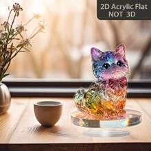1 Piece 2D Flat Acrylic Decoration, Bohemian Crystal Cat Decoration, Colorful Table Decoration, Perfect Decoration For Home Interior Bedroom, Living Room, Daily Dining Table Decoration, Whimsical Decoration, Complex Design, 2D Flat, Perfect Gift For Family And Friends