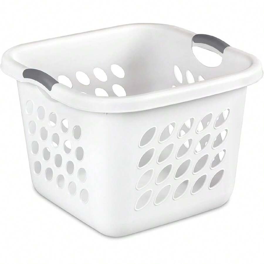 6-Pack Square Laundry Basket, Sturdy Plastic Clothes Hamper, 1.5 Bushel, White-Cll - 12 Pack - View 1