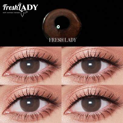 FRESH LADY 随机颜色赠品 Freshlady Queen 巧克力色隐形眼镜 1 年一次性万圣节服装角色扮演