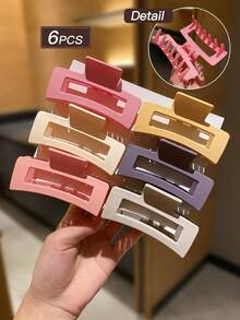 6件暖色时尚简约方形发夹发爪，适合日常发型，礼物发饰 - 彩色 - 查看 6