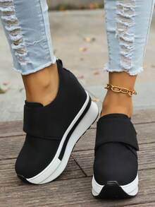 Women's Thick Sole Wedge Heel Casual Sneakers, Fashion Versatile Lightweight & Comfy - Black - View 4