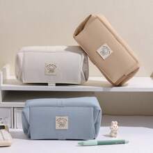 Simple & Cute Dog Design Stationery Case, Double-Layer Pencil Case, Large Capacity Zipper Closure Pen Bag For Students, Middle School Supplies,Back To School,School Supplies