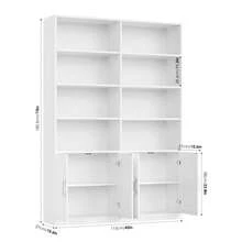 Furchen Bookcase, Bookcase, Storage Shelf, Display Shelf, Wooden Shelf, 2-Row, With 2 Doors, For Office, Living Room, Study, 115 X 27 X 185.5 Cm - 白色 - 查看 5