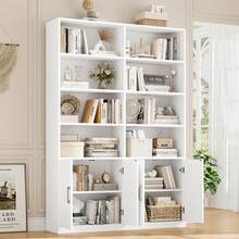 Furchen Bookcase, Bookcase, Storage Shelf, Display Shelf, Wooden Shelf, 2-Row, With 2 Doors, For Office, Living Room, Study, 115 X 27 X 185.5 Cm - 白色 - 查看 6