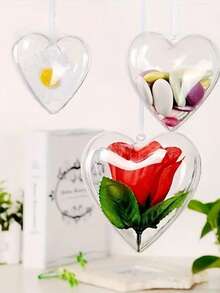 10pcs Transparent Acrylic Candy Boxes, Fillable Clear Heart-Shaped Ornaments Balls,Suitable For Christmas Tree Decoration, Wedding Party Home Hanging Decoration , Valentine's Day DIY Plastic Gifts Boxes Baubles