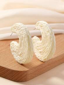 1 Pair Bohemian Style Vacation Raffia Handwoven Minimalist Multi-Color Hoop Earrings, Suitable For Daily Wear