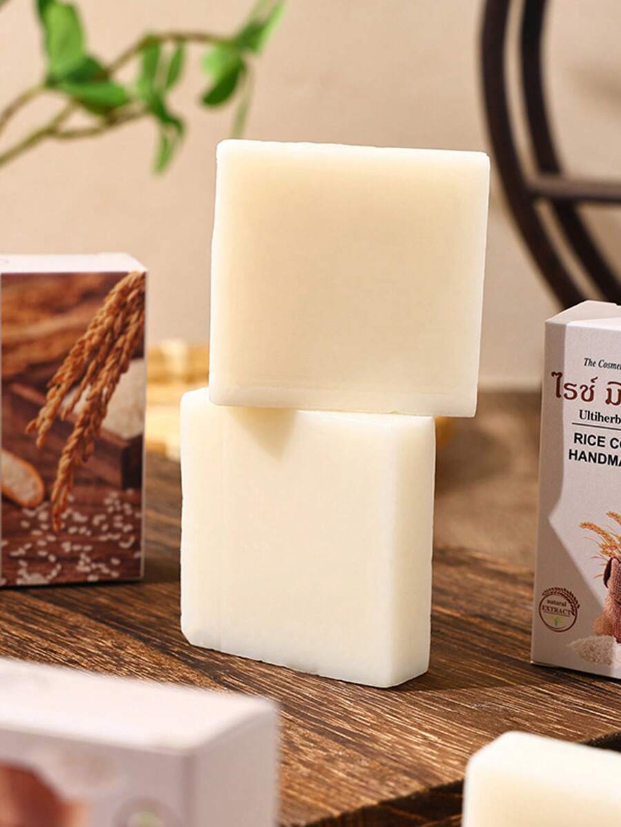 1 pieza Jabón artesanal de arroz tailandés, 65g blanqueador, hidratante, barra limpiadora nutritiva para la piel, gel de baño vegetal de control del aceite - Blanco - Ver 1
