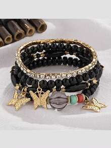 Bộ 4 vòng tay co giãn mặt dây chuyền hình bướm đính đá pha lê phong cách Bohemian, vòng tay đính hạt vàng có thể xếp chồng lên nhau dành cho nữ/bé gái, trang sức quyến rũ nhiều màu sắc, phong cách Boho mùa hè bãi biển. - Nhiều màu - Xem 21