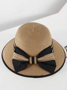 Chapeau de soleil pour femmes pour l'été, chapeau de plage style coréen avec nœud, chapeau seau confortable et respirant, casquette polyvalente tressée en paille