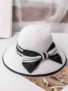 Chapeau de soleil pour femmes pour l'été, chapeau de plage style coréen avec nœud, chapeau seau confortable et respirant, casquette polyvalente tressée en paille
