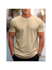 Kit Of 3 Men's Plain T-Shirts Premium Combed Mesh 100% Cotton Basic Summer - Khaki - View 2