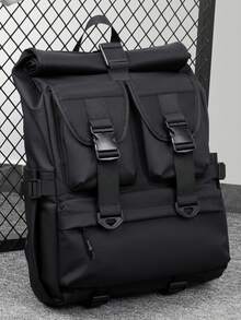 Ein Herrenrucksack mit vielen Fächern. Stilvoll, schlicht und geräumig – ideal für den Alltag, Reisen und als Tragetasche. Erweiterbar für Camping und Reisen. Ausgestattet mit fortschrittlicher Erweiterungstechnologie und  Streetwear-Elementen. Wasserfest und robust, perfekt für Outdoor-Aktivitäten wie Wandern und Business. Multifunktionaler Unisex-Rucksack. - Schwarz - Übersicht 4