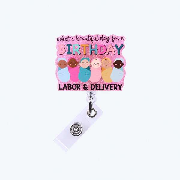 Nurse RN Badge Reel With Labor & Delivery, Tiny Humans Footprint NICU Cute Badge Clip, Retractable Badge Holder Gift For Healthcare Workers