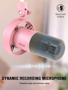 Micrófono dinámico XLR/USB, interfaz XLR para estudio, adecuado para vocales, podcasts y talla grande, interfaz USB, color rosa, con botón de silencio, perilla de ganancia, compatible con monitoreo de auriculares, aplicable para doblaje de voz, video y talla grande - FIFINE K688 Rosa - Rosa - Ver 3