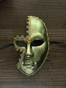 1pc Retro Gold & Silver Rhinestone Half Face Mask, Masquerade Ball/Halloween Party Mask - A - View 10