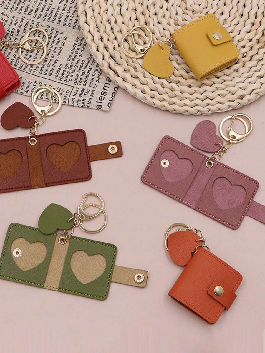 Minimalist Faux Leather Photo Storage Case, Keychain Holder For Couples, Cartoon Character Photo Storage Pouch