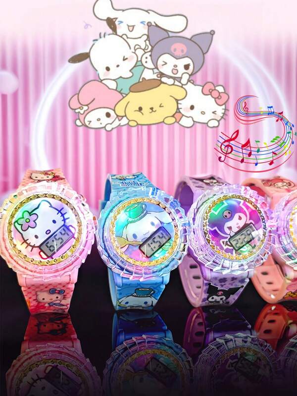Sanrio Sanrio Kids Watches - Hello Kitty, Kuromi, Cinnamoroll, Melody, With Fun Spinning Top Design, Play Music, Flashing Light, Flip Cover, Cute Digital Time Display, For Girls, Boys, Children Gifts, Suitable For Various Ages